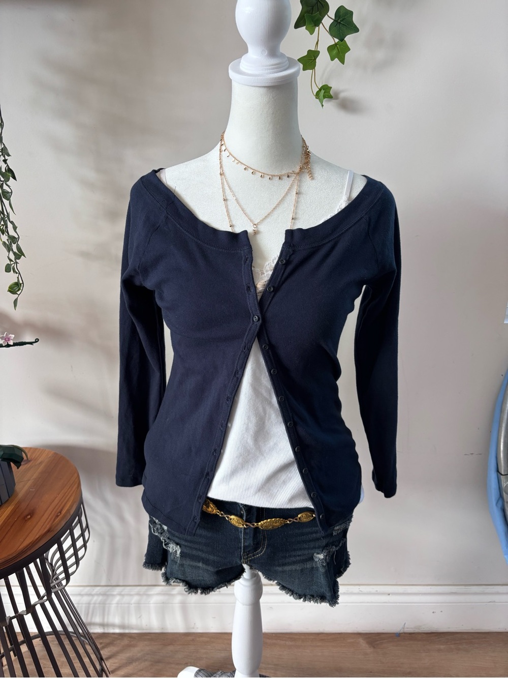 Women’s Navy Long-Sleeve button down Cardigan